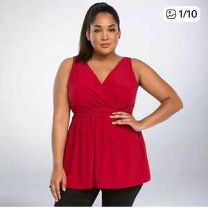 Torrid Red Surplice Poly Spandex Blend Babydoll Cocktail Tunic Top SZ 2X
